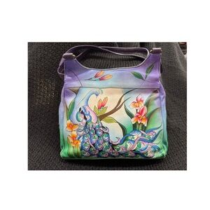 Colorful Peacock Hand Painted Anuschka Women's Bag